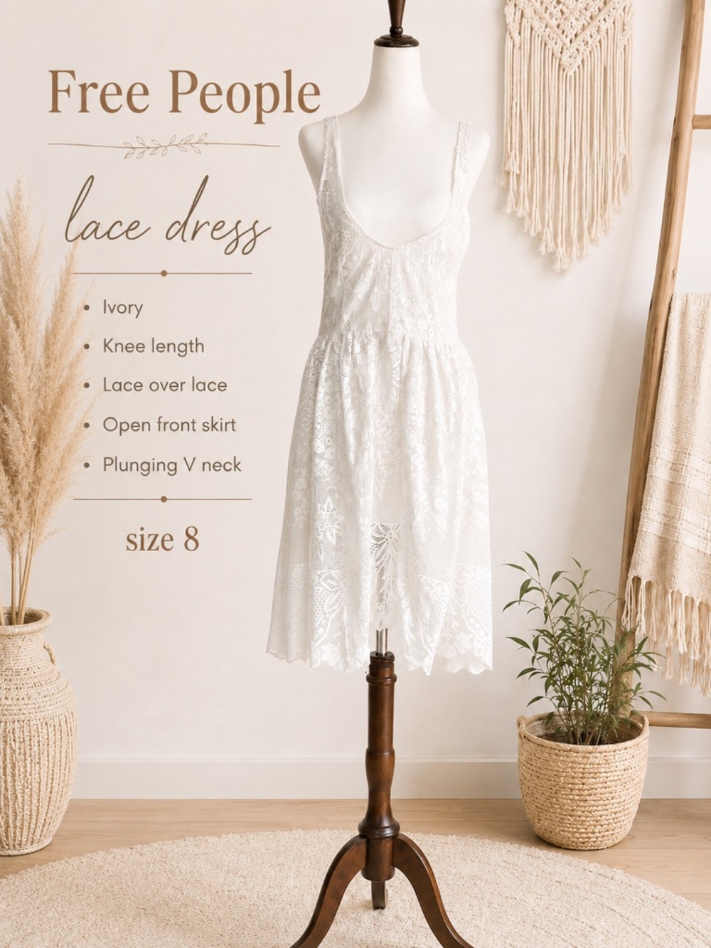 Free People Ivory Lace Dress Size 8